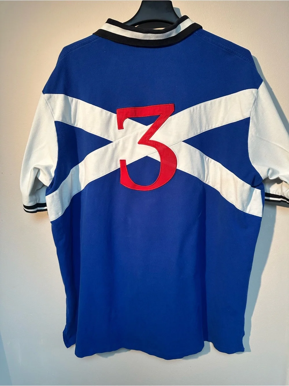 Ralph Lauren Blue Polo with White Sleeves and Yellow Embroidery